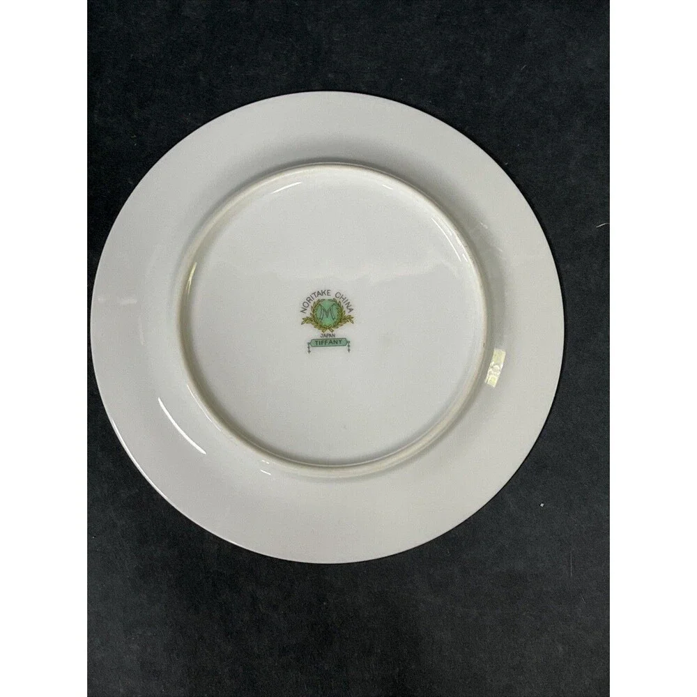 1930s Noritake Tiffany M Teacup Saucer Plate 4 Pc Set Gold Trim Ivory Aqua Beige